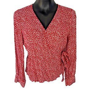 Talbots - NWOT Peplum Blouse Women's S Long Sleeve Wrap Front Tie V-Neck Red